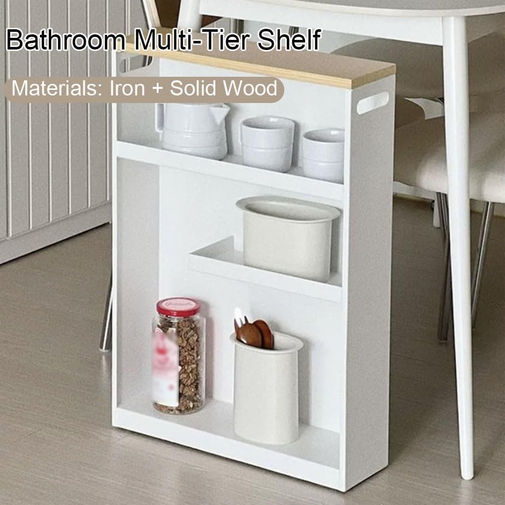 Slim Metal Rolling Cart, Narrow Bathroom Storage Cabinet with Wheels, Small Utility Cart for Kitchen, Bathroom Organizer & Space-Saving Trolley