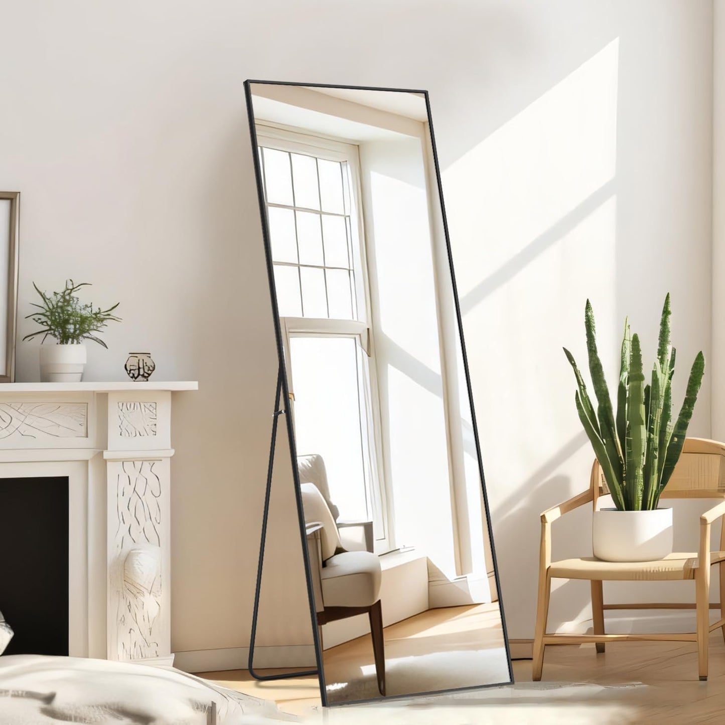 Arched Mirror Full Length, Upgraded 16"x59" Body Wall Mirrors with Shatter-Proof Glass, Floor Standing, Hanging or Leaning, Tall Arch Mirror with Stand Aluminum Alloy Frame for Bedroom, Black