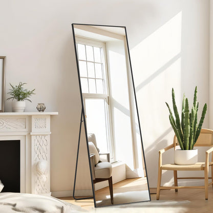 Arched Mirror Full Length, Upgraded 16"x59" Body Wall Mirrors with Shatter-Proof Glass, Floor Standing, Hanging or Leaning, Tall Arch Mirror with Stand Aluminum Alloy Frame for Bedroom, Black