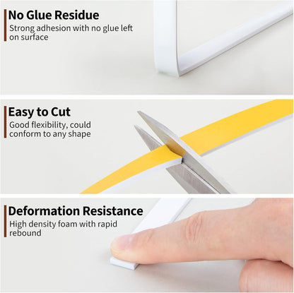 Yotache Weather Stripping Door Seal Strip White 3/8" x1/8", 50Ft Total, Foam Insulation Tape Gasket for Door Frame and Windows, 3 Rolls x 16.5Ft