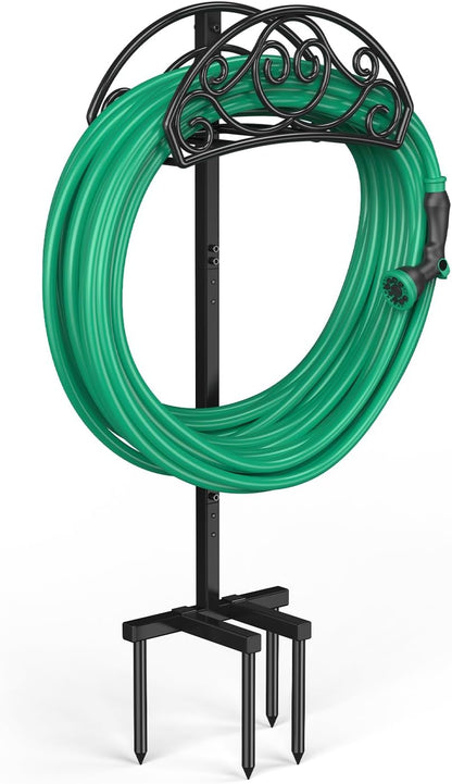 Sunvigor Garden Hose Holder, Heavy Duty Metal Hose Stand with 4 Spikes, Holds Up to 150FT Hose, No Drill Freestanding Hose Reel Alternative for Yard Lawn Outdoor