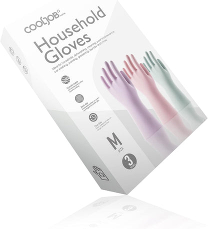 COOLJOB Medium Household Rubber Gloves with Cotton Liner & Non-slip Grip, Waterproof Long Lasting Dishwashing Gloves for Kitchen & Bathroom Cleaning, Light Pink, 1 Pair