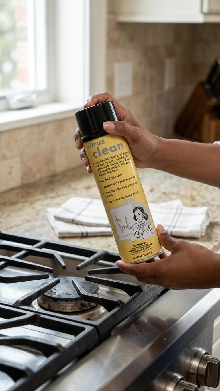 Fred's Citrus Clean Natural Orange Degreaser Spray - Heavy Duty Kitchen Cleaner for Stoves, Grills, Stainless Steel & Multi-Surface - Foaming Formula, Fresh Citrus Scent, 18 oz
