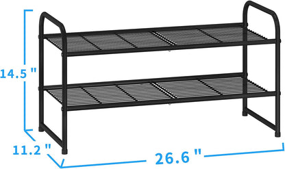 Simple Trending 3-Tier Stackable Shoe Rack, Expandable & Adjustable Shoe Shelf Storage Organizer, Wire Grid, Black
