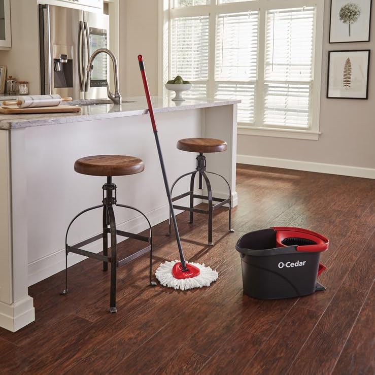 O-Cedar Easywring Microfiber Spin Mop & Bucket Floor Cleaning System + 3 Extra Refills (4 Refills Included)