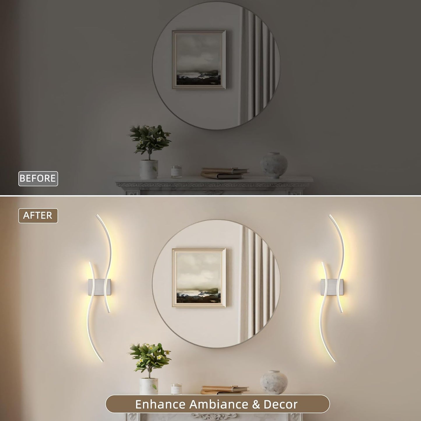 Battery Operated Wall Sconce Set of 2, Dimmable Modern LED Rechargeable Wall Light with Remote Control, Wall Decor for Living Room, Hallway, Quick Install, No Electrician Required