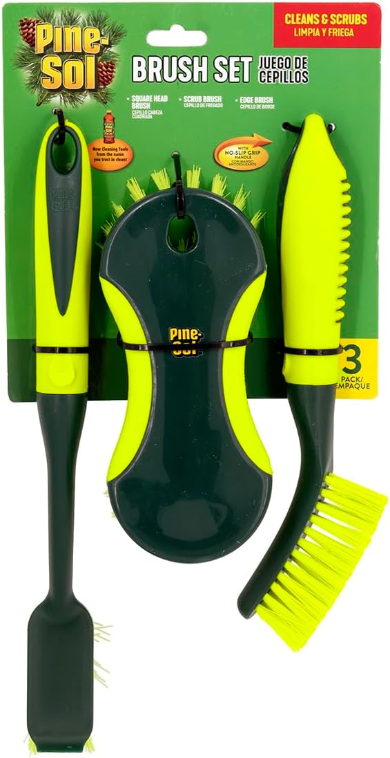 Pine-Sol Scrub Brush Set - Long Handle Cleaning Brushes with Heavy Duty Bristles and Comfort Grip - Scrubbers for Kitchen, Household, and Dishwashing, 2 Pieces