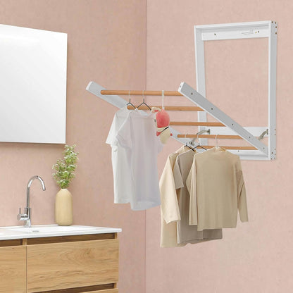 Wall Mounted Clothes Drying Rack, Space-Saving Foldable Wall Mounted Clothing Dryer Racks with Drop-Down Design for Balconies, Toilets, Laundry Rooms, Bathroom