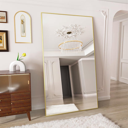 VooBang Mirror Full Length - 21" x 57" Floor Mirror with Stand, Aluminum Alloy Frame Full Body Mirror, Standing Hanging or Leaning Against Wall for Bedroom and Living Room, Black