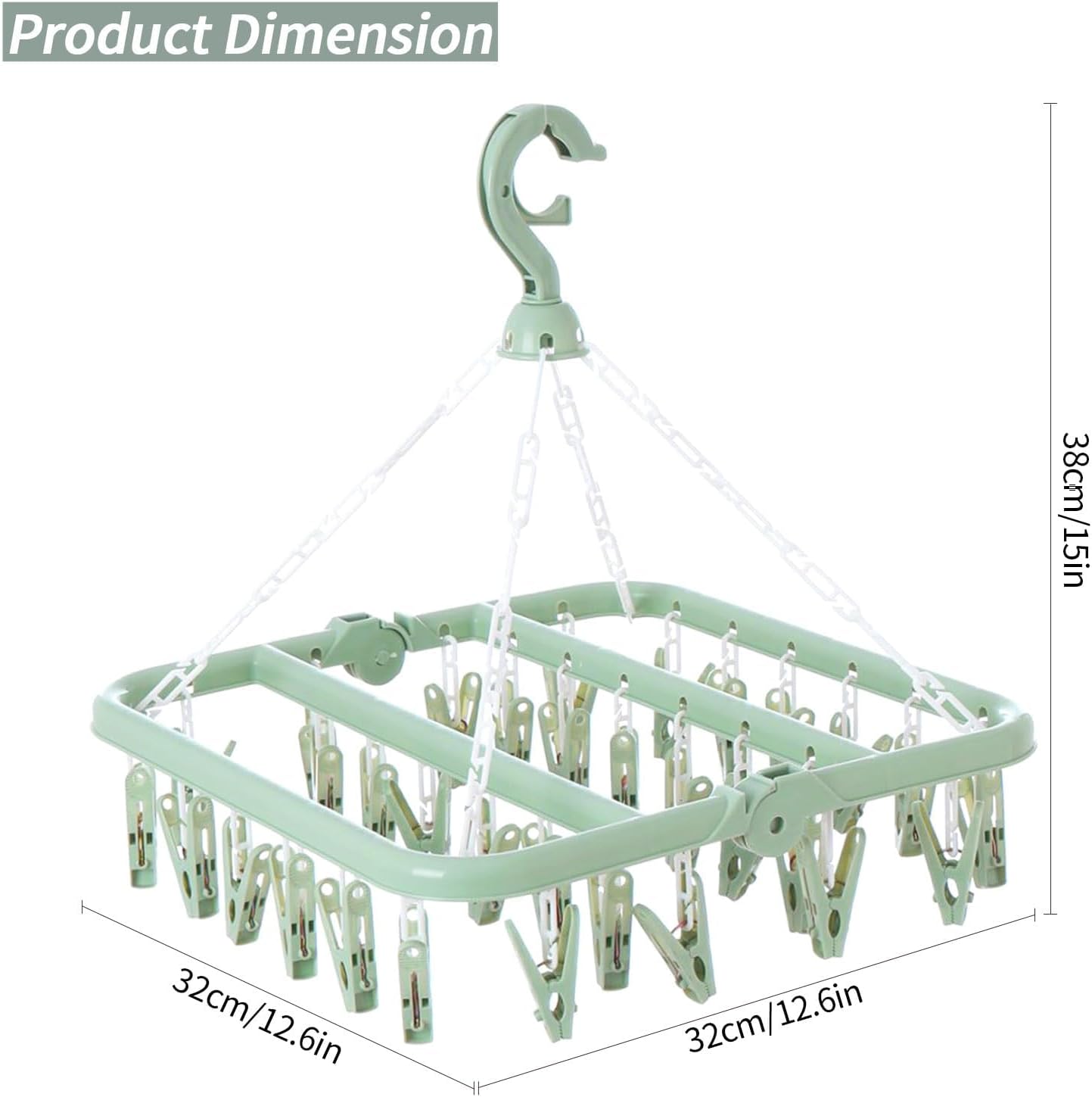 Laundry Drying Rack with 32 Hanger Clips, Foldable Clip Hangers for Drying Socks, Underwear & Towels, Portable Clothes Rack, 360° Rotatable Hook Plastic Baby Hangers (Light Blue)
