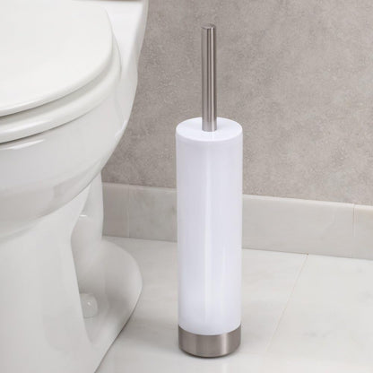 iDesign Slim Toilet Bowl Brush and Holder for Bathroom Storage - White/Brushed Stainless Steel, 1 x Toilet Brush | Bathroom Storage