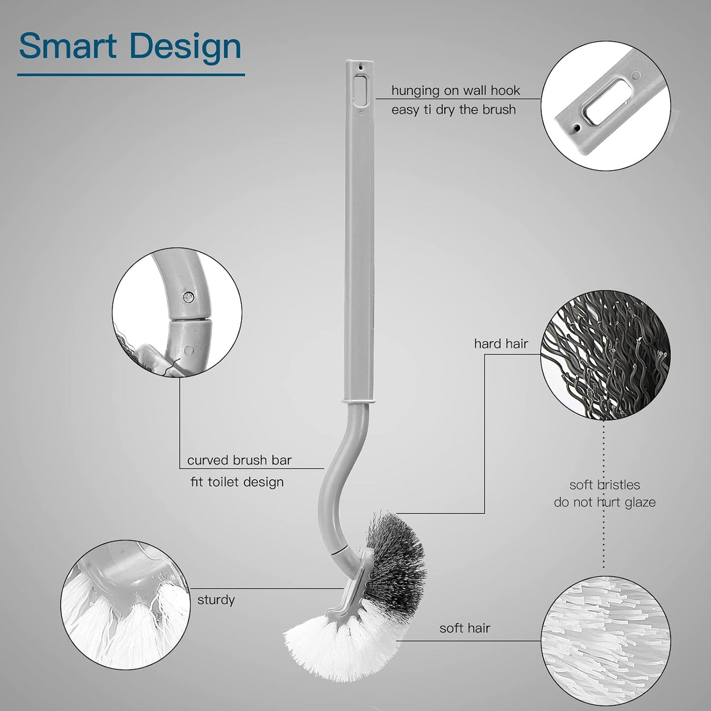 2Pcs Toilet Brush, Slim Compact Bathroom Toilet Scrubber No Dead Corners Silicone Toilet Brush, Curved Design Angled Toilet Cleaner Brush Scrubber for Deep Cleaning