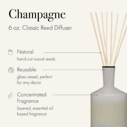 LAFCO New York Classic Reed Diffuser, Sea & Dune - 6 oz - Up to 3 Months Fragrance Life - Reusable Glass Vessel - Natural Wood Reeds - Made in The USA