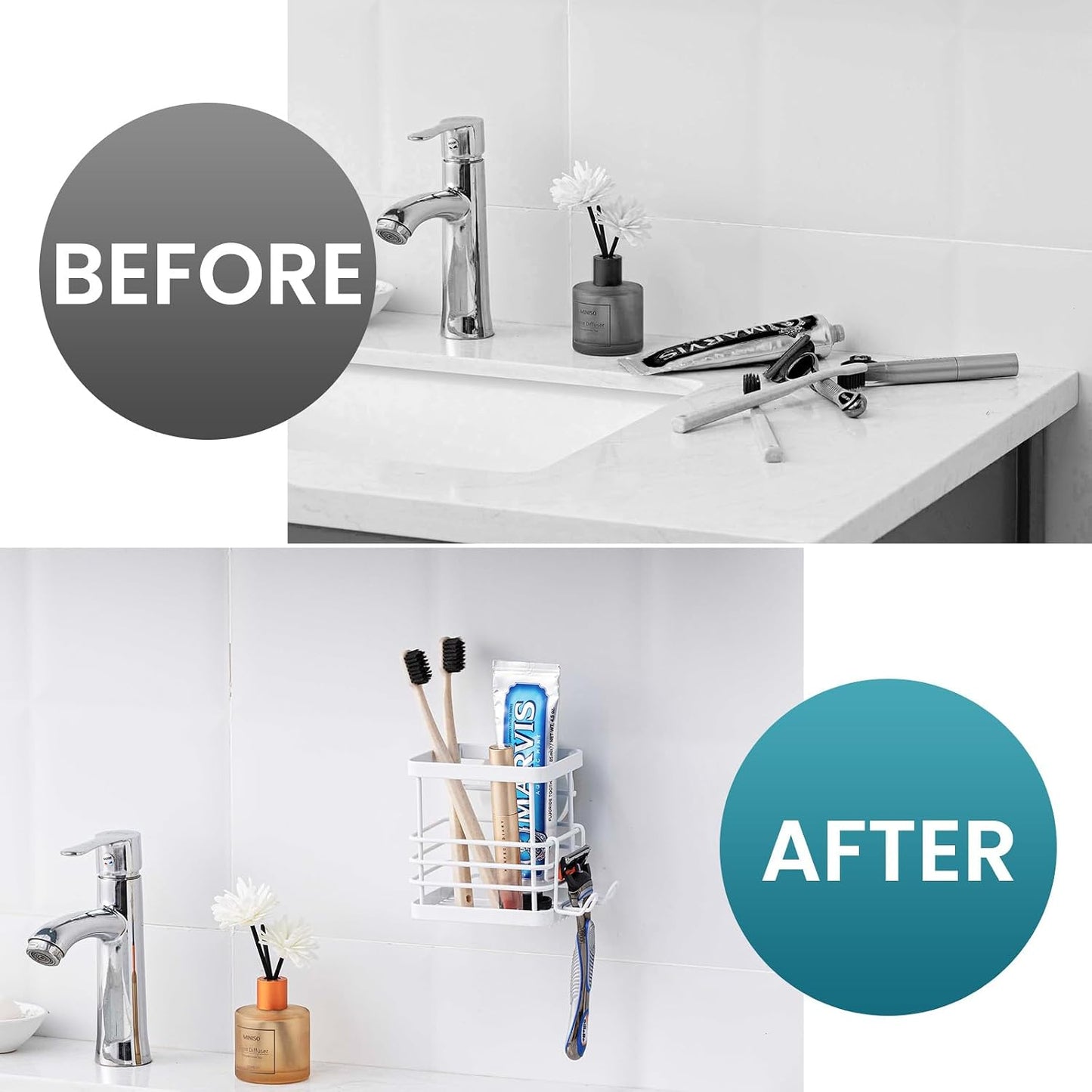 TAILI Upgraded Bathroom Mirror Suction Cup Toothbrush Holder with Razor Hook, Visible Safety Indicator, Large Capacity Inverted Trapezoid Design, Removable Shower Caddy for Toothbrush, Toothpaste, etc