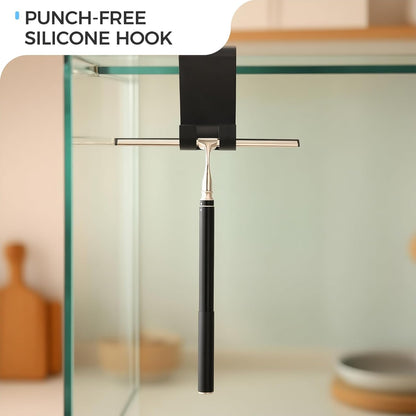10.7“ Wide All-Purpose Shower Squeegee for Glass Doors, Squeegee for Shower Glass with Hook, Window Squeegee for Home, Small Squeegee for Shower, Bathroom, Car Glass, Mirror (Black)