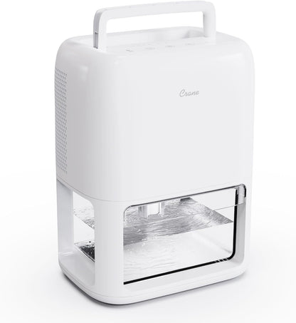 Crane Small Dehumidifier For Bathroom with Auto Shut-Off, 70 OZ Dehumidifier For Closet, Basement, RV & Closet, Optional Ambient Light, Dehumidifiers For Bedroom, Quiet Moisture Removal, 3 Day Tank