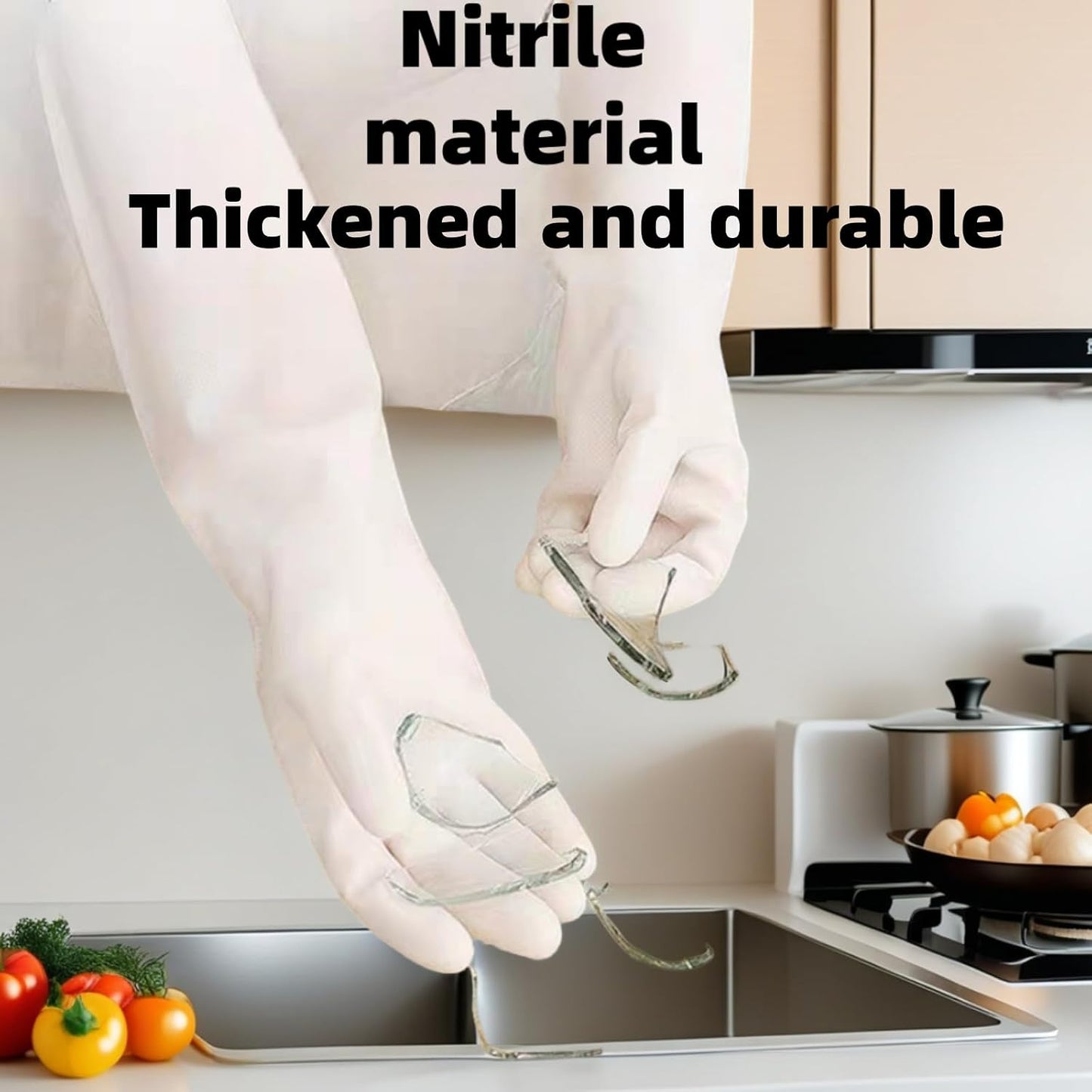 White Nitrile Rubber Gloves Large, Long Sleeve Thickened Reusable,18inch Household Cleaning, Dishwashing, Cooking