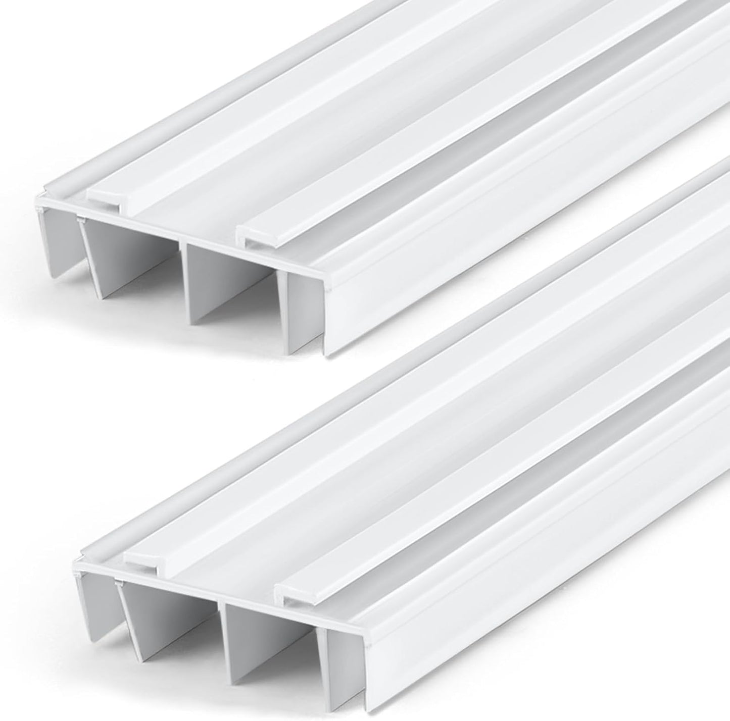 Pangda 2 Pcs Under Door Seal Door Bottom Seal 36" Long 1 3/4" Wide Kerf Strip Weather Stripping Sweep Draft Stopper Channel Replacement with Fins Vinyl Draft Blocker for Exterior Interior Home(White)