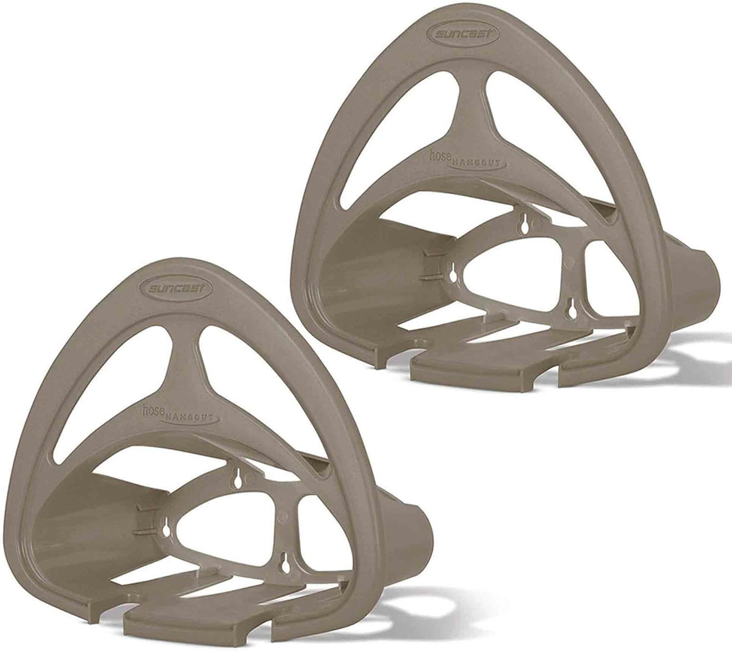 Suncast 2 Pack Hangout HH150 Outdoor Wall Mounted Durable Resin Garden Hose Holder with Accessories Shelf, Designed for 150 Foot Garden Hoses, Taupe