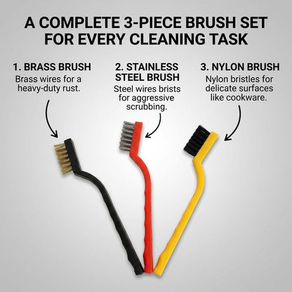 Stainless Steel Wire Brush Set, Kitchen Cleaning, Rust Removal, 3 Pcs | Stainless Steel Bristles, Rust-Resistant, Ergonomic Handle, 3 Assorted Sizes, Multi-Surface Safe