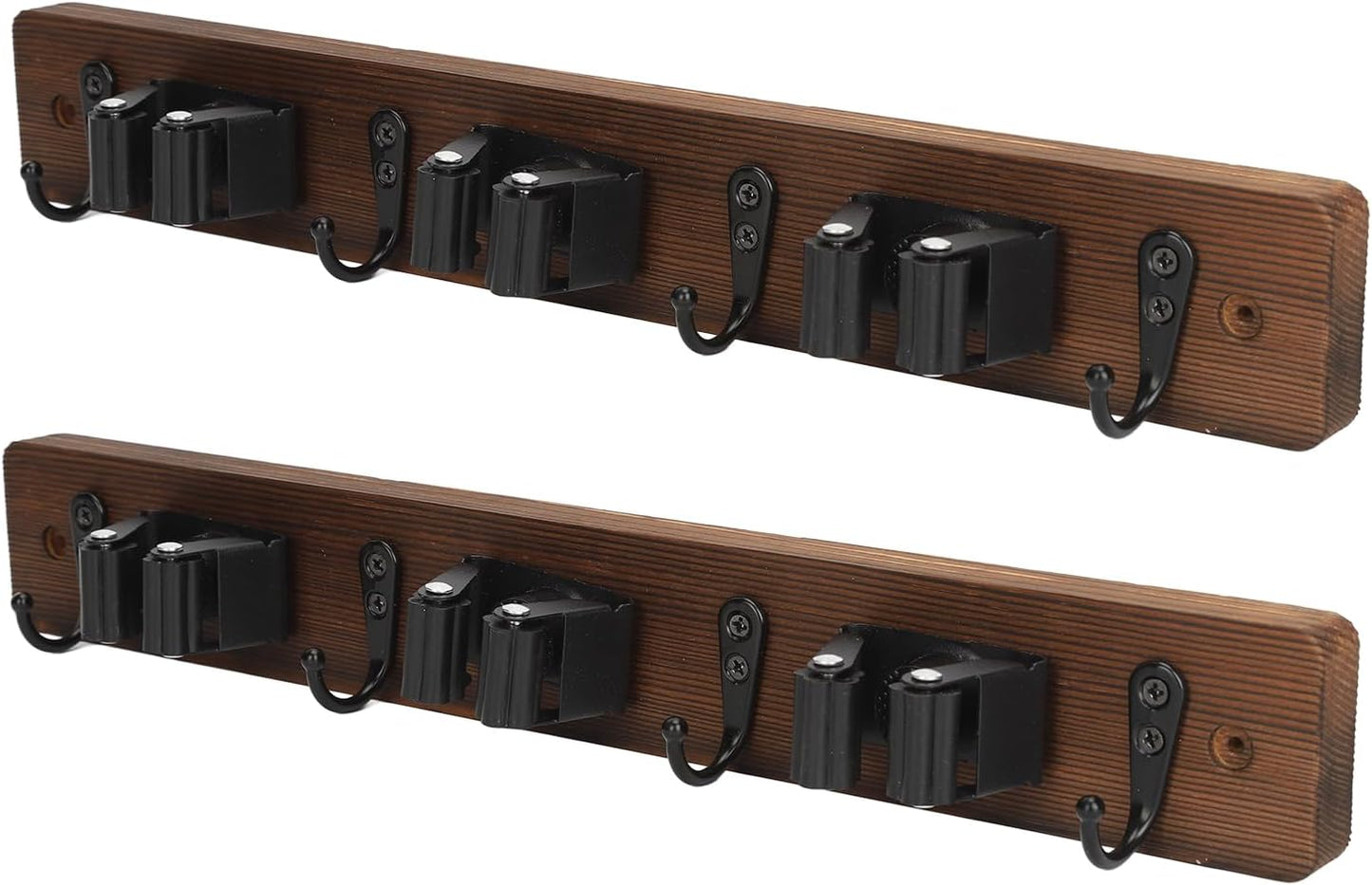 Ymiko Wall Mounted Mop and Broom Organizer with 4 Hooks, 3 Position Holder for Kitchen, Bathroom, Laundry Space Saving Storage Rack