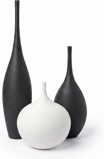 Relexome White Ceramic Vase Modern Boho Wabi-Sabi Flower Vase Set of 3 Decorative Aesthetic Vases for Centerpieces Pampas Matte Minimalist Vases for Living Room Table Shelf Home Decor Gift