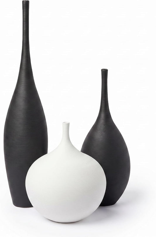 Relexome White Ceramic Vase Modern Boho Wabi-Sabi Flower Vase Set of 3 Decorative Aesthetic Vases for Centerpieces Pampas Matte Minimalist Vases for Living Room Table Shelf Home Decor Gift
