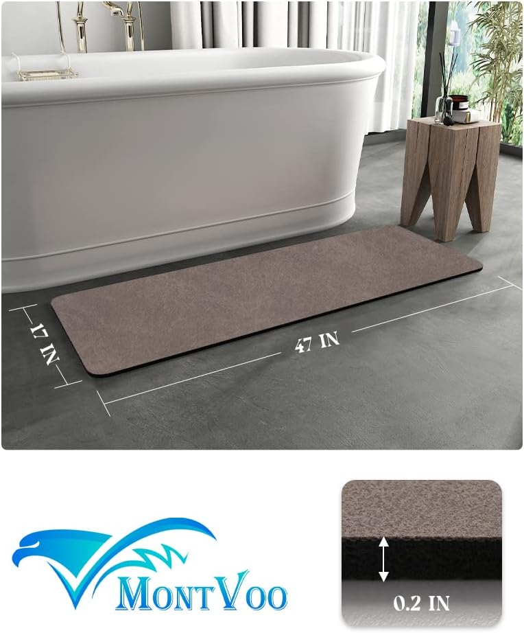 MontVoo -Bath Mat-Rubber Backing Non SlipThin Bathroom Rugs Fit Under Door- Quick Dry Absorbent Faux Suede Surface Grey Bathroom Floor Mats-Shower Rug for in Front of Bathtub Shower Gray 16x24