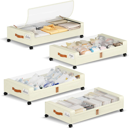 Yecaye Under Bed Storage with Wheels, 2 Pack Under the Bed Storage Containers with Lids & Label, XXL 60L Rolling Underbed Storage Drawers for Clothes, Blankets, Shoes, Black