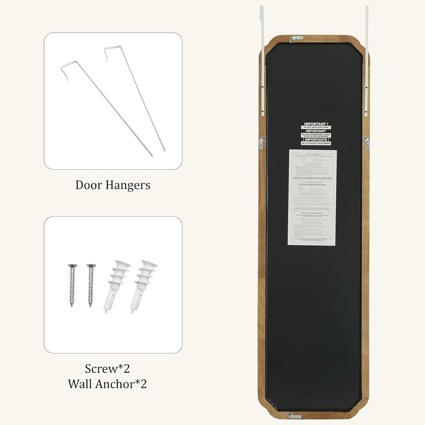 WallBeyond Full Length Mirror Wall Mounted 65"x22", Rustic Wooden Frame Floor Mirror, Large Full Body Mirror for Bedroom, Leaning or Hanging Against Wall, Natural