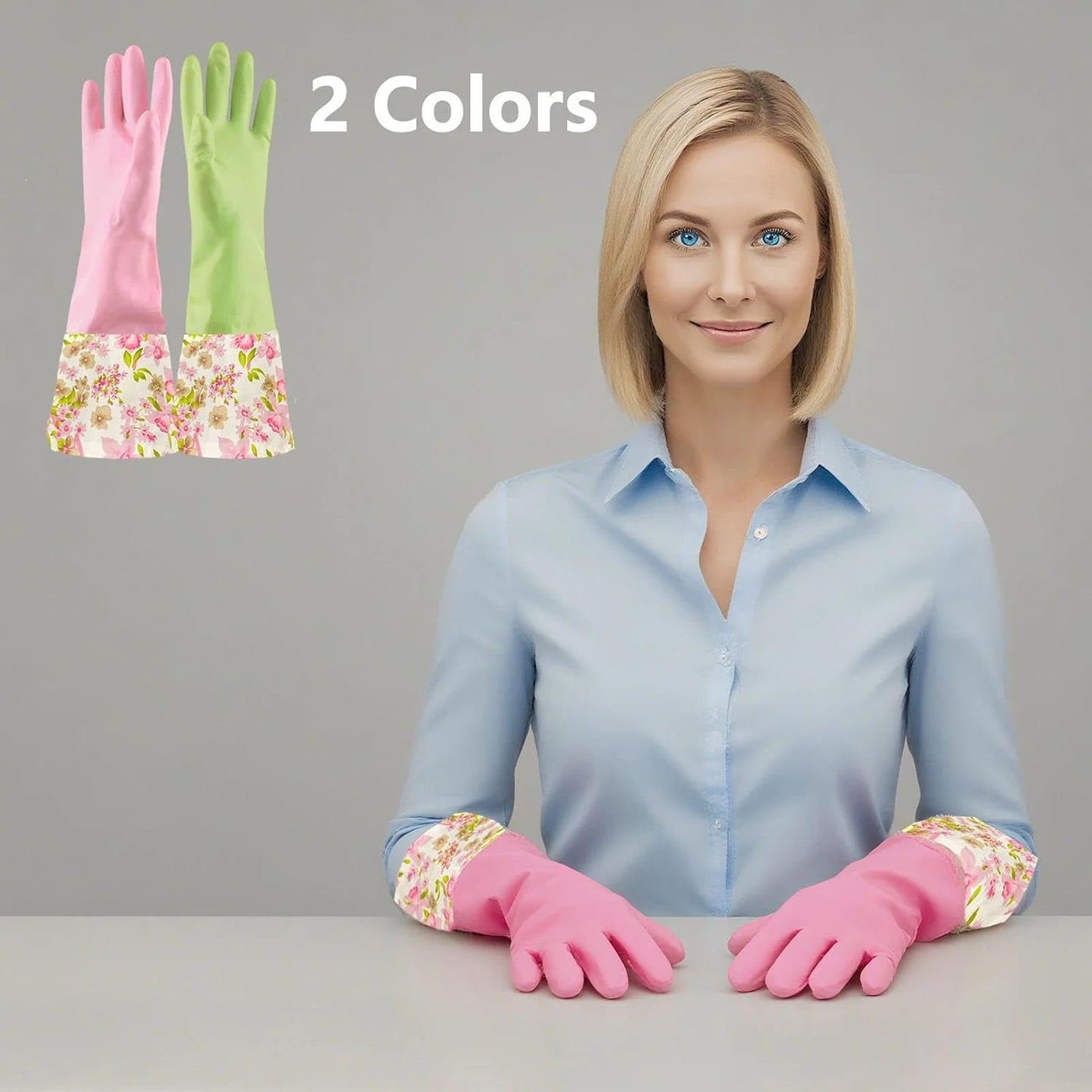 KINGFINGER Rubber Latex Waterproof Dishwashing Gloves for Kitchen,Precision Flocking Household Cleaning Gloves 2 pairs