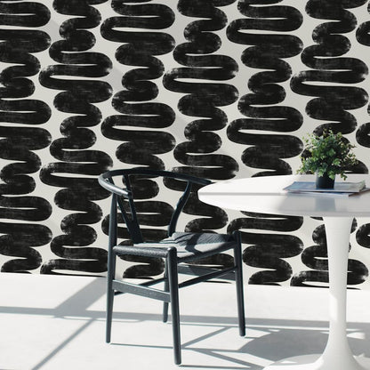 Tempaper x Bobby Berk White & Black Wiggle Room Removable Peel and Stick Wallpaper, 20.5 in X 16.5 ft, Made in The USA