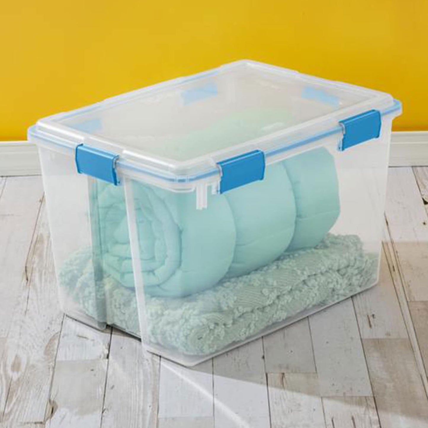 Sterilite 4-Pack Gasket Box, Home Storage Organizer Bins with Lids, 37 Quart – Stackable Clear Plastic Containers for Bedroom, Bathroom, Garage, Basement, or Attic