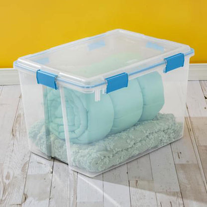 Sterilite 4-Pack Gasket Box, Home Storage Organizer Bins with Lids, 37 Quart – Stackable Clear Plastic Containers for Bedroom, Bathroom, Garage, Basement, or Attic