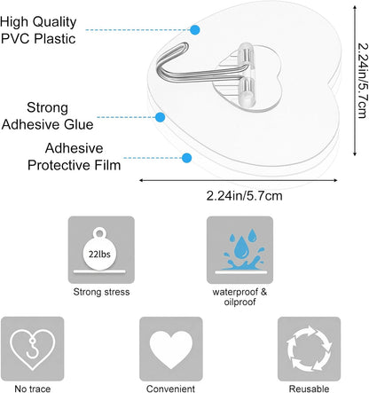 40 PCS Adhesive Wall Hooks Heavy Duty Adhesive Wall Hooks Utility Waterproof Towel Coat Hook Transparent Self-Adhesive Sticky Hook for Hanging Bathroom Shower Kitchen Keys Door Outdoor Home