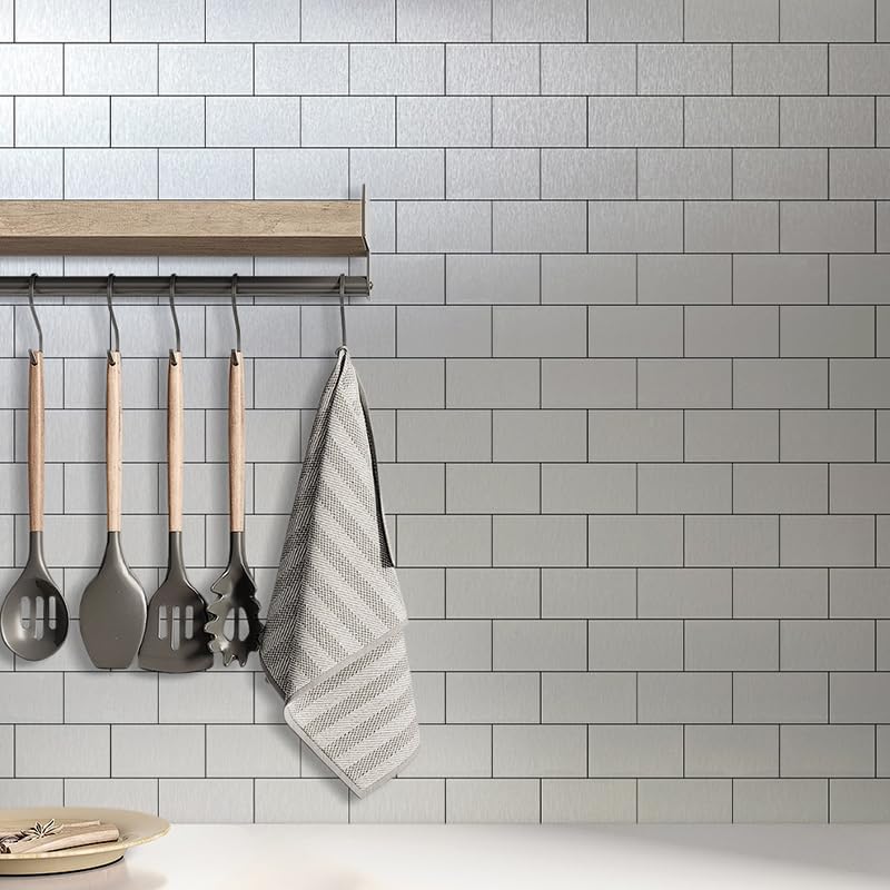 DICOFUN 10-Sheet Polished White Thick PVC Peel and Stick Backsplash, Ceramic Look Subway Tile White Kitchen Backsplash Peel and Stick Wall Tiles