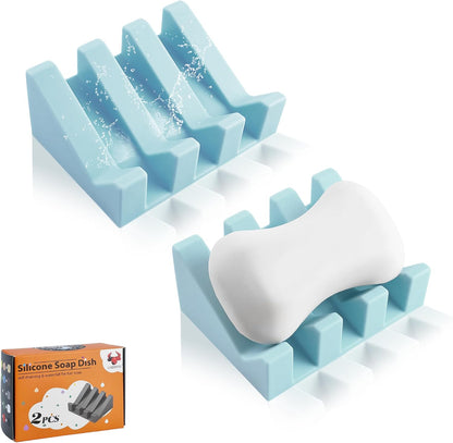 Self Draining Soap Dish Holder,Silicone Soap Dish,for Bathroom,Kitchen, Sponges，Can Extend Soap Life，Keep Soap Bars Dry and Easy Cleaning (White,1-Pack) - Colors A