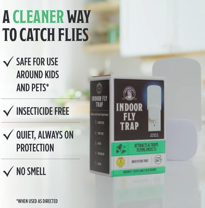 Grandpa Gus’s Indoor Fly Trap Plug-In - UV Light Insect Catcher for Flies, Gnats, Fruit Flies, Mosquitoes & Moths - No Insecticides, Sticky Glue Trap for Kitchen, Garage, Includes 3 Refill Glue Boards