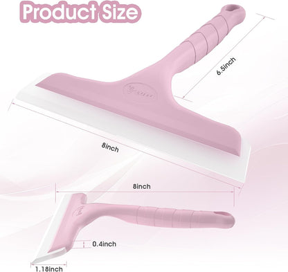 5" Silicone Shower Squeegee for Glass Doors & Car Windows - Small & Mini Size Streak-Free Cleaner, Bathroom, Mirror, Tile Scraper - Compact Pink with Hanging Hole, Kitchen Safe Water Blade