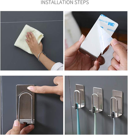 HANZE 2 Pack Toothbrush Holder 304 Stainless Steel Adhesive Wall Mounted 3 in 1 with Toothbrush Holder Toothpaste Holder and Cup Holder for Bathroom Shower