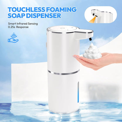 2 Pack Automatic Foaming Soap Dispenser,Touchless Foam Soap Dispenser,12.8oz Rechargeable Wall Mounted Smart for Bathroom and Kitchen Dish Soap,Easy for Toddlers(White)