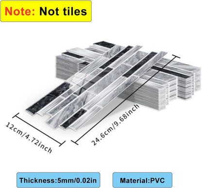 Heikki Peel-and-Stick Self-Adhesive Wall Tiles, 4.7×9.7-inch Kitchen & Bathroom Splashback Tiles, Marble Pattern Design (48-Piece Set) (Black-Gray)