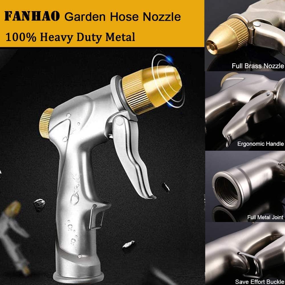 FANHAO Garden Hose Nozzle Heavy Duty Metal Spray Nozzle with Thumb Control, High Pressure Water Nozzle with 8 Adjustable Spray Patterns for Watering Plants, Washing Cars and Showering Pets