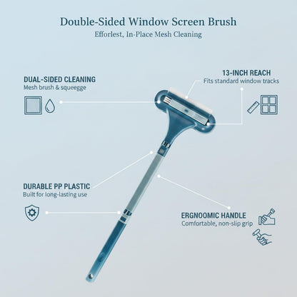 Sturdy PP Plastic Double-Sided Window Screen Brush, 13-Inch Squeegee Tool for Efficient In-Place Mesh Cleaning