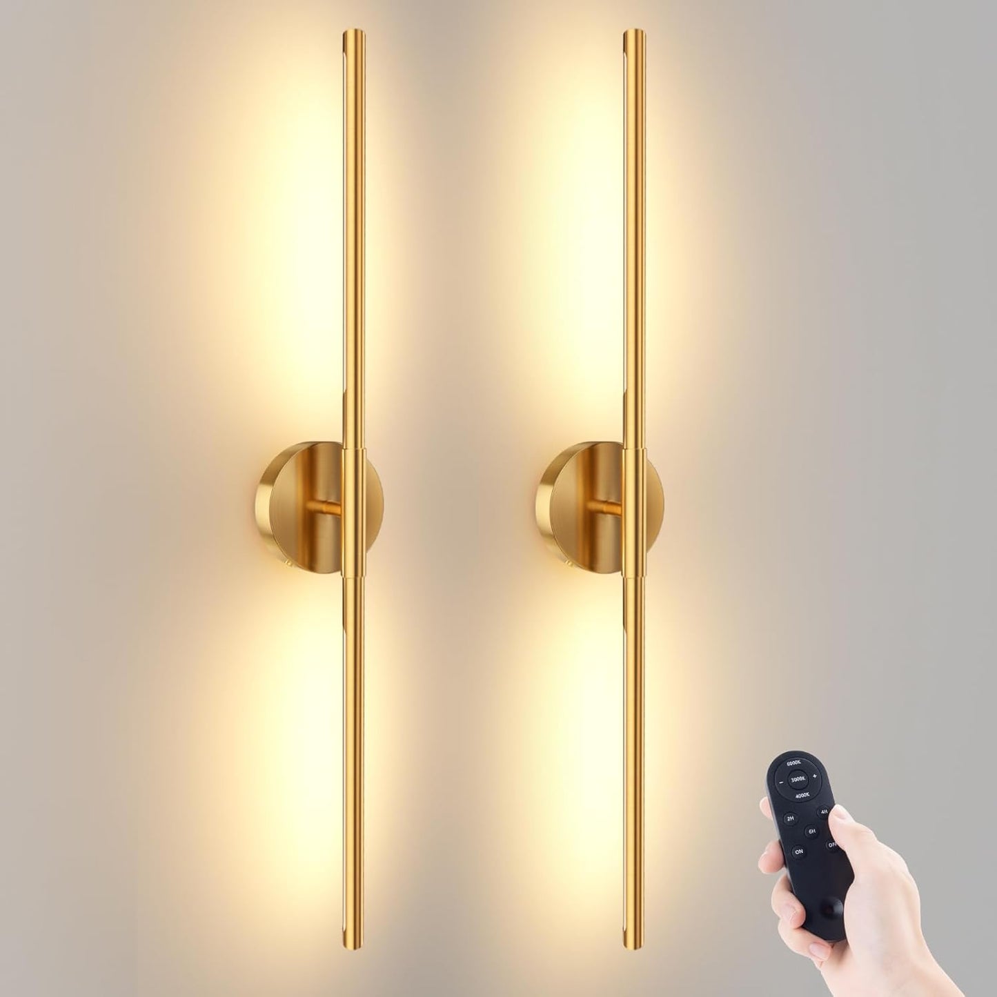 JOFIOS Battery Operated Wall Sconces Set of 2, 360°Rotation Wireless Rechargeable Wall Lights: Dimmable Detachable Wall Lamp with Remote Control, 3000K-6000K Infinite Dimming Wall Sconce 27.6 Inch