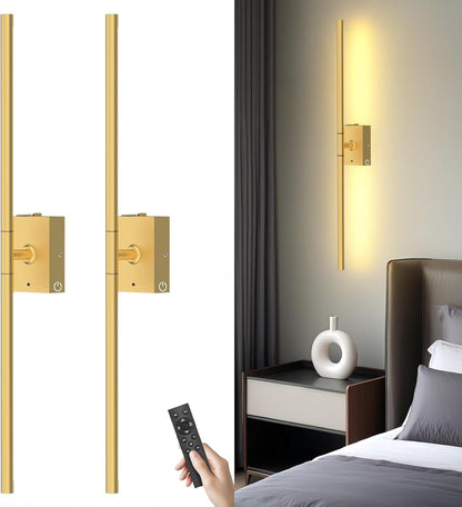 Battery Operated Wall Sconces Set of 2: 10000mAh Rechargeable Wall Lights with Remote, 360° Rotate 3000K-6000K LED Wireless Wall Light Fixtures Decor for Bedroom Living Room Hallway Picture Lighting