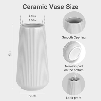 White Ceramic Vase, GUKJOB Small Cute Flower Vase for Pampas Grass, Home, Living Room, Dining Table, Farmhouse, Office Decor, Bedroom, Table, and Kitchen Shelf (White- 2PCS)