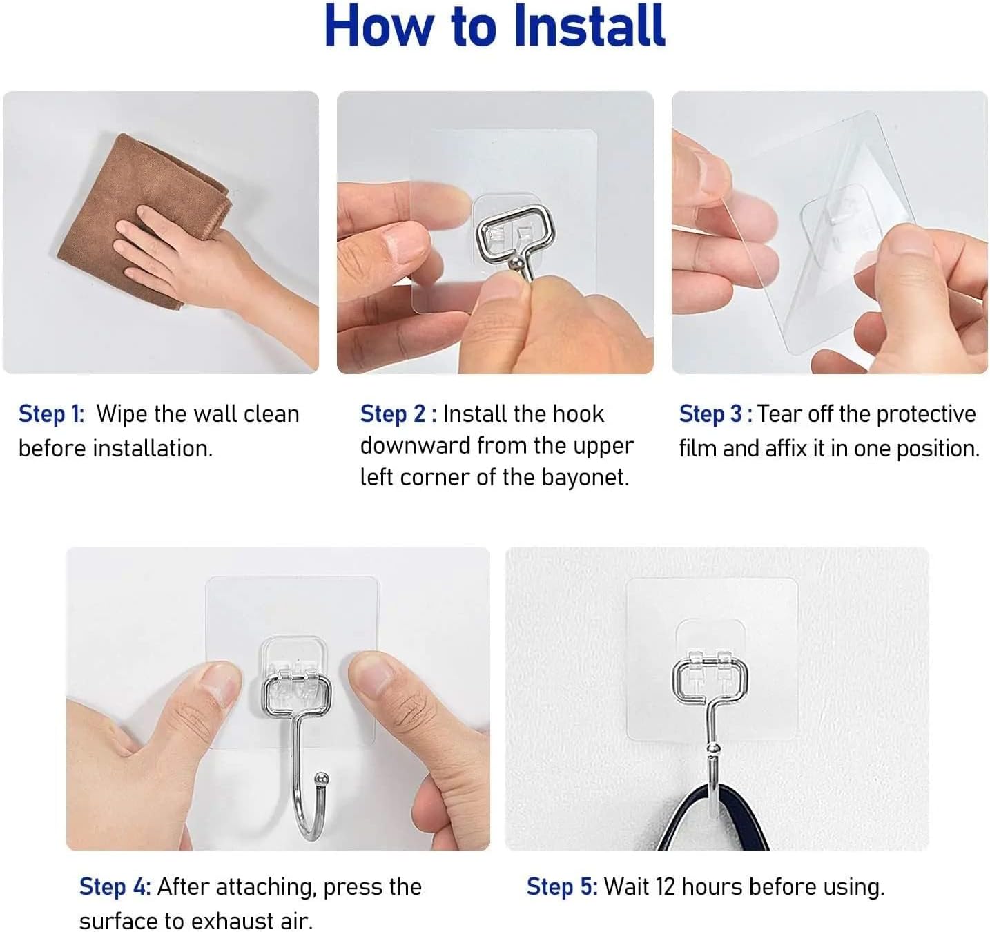 Clear Adhesive Wall Hooks, All Purpose Sticky Extra Large Transparent Heavy Duty Waterproof Rustproof Hanging Wall Hooks -10 Pack, 22lb Max