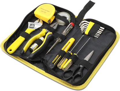 Auto Dynasty Tool Kit for Home 16-Pieces, Basic Household Hand Tool Sets with Hex Key Screwdriver and Adjustable Wrench, All in One Storage Bag for Garage, Home Maintenance, Auto Repair (Orange)