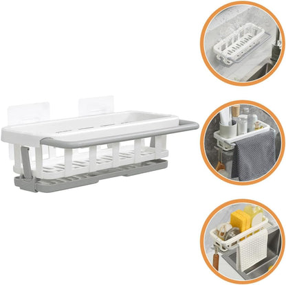 IMIKEYA Kitchen Retractable Dishcloth Holder Wall-mounted Rag Shelf White 210g No-drill Sponge Rack for Sink Organization Home Cleaning Supplies